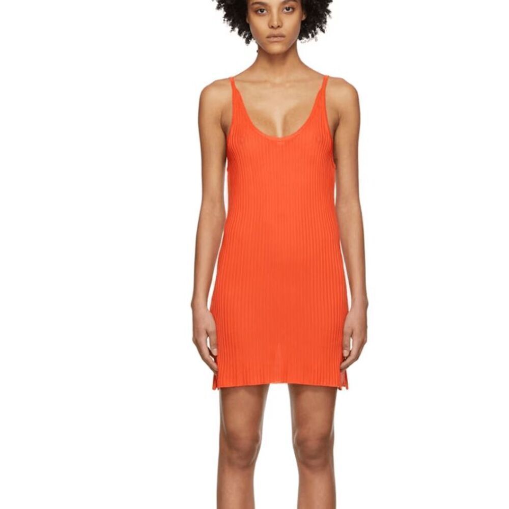 Marques Almeida Ribbed Viscose‎ Tank Dress Side Slits Stretchy Orange Size Small